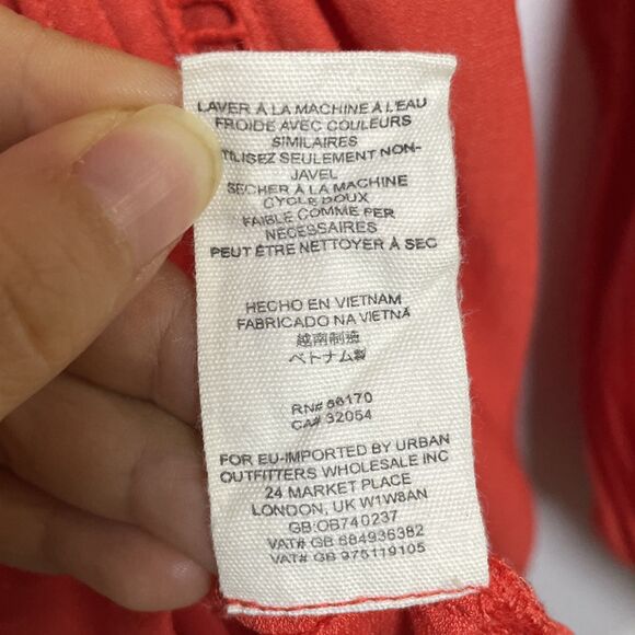 Free People Red Orange Tie Neck Long Sleeve Blouse Size Medium Boho - Picture 10 of 10